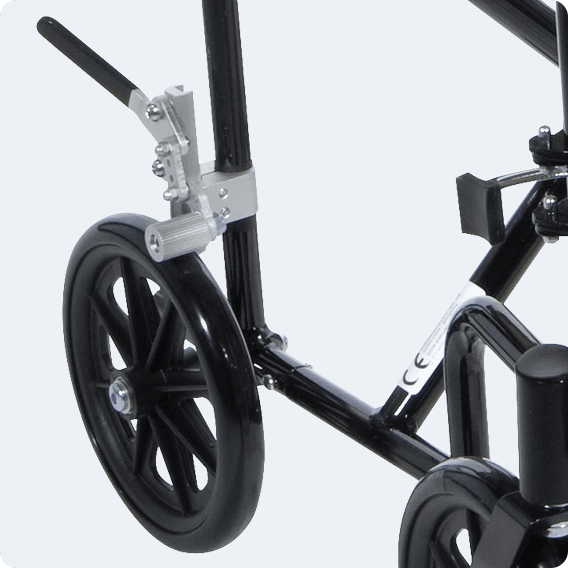 brakes on the rear wheels of a transport wheelchair